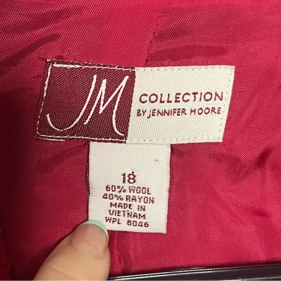 JM Collection Wool Blend Blazer Jacket Women 18 Red Button Career Business Lined - Picture 6 of 8